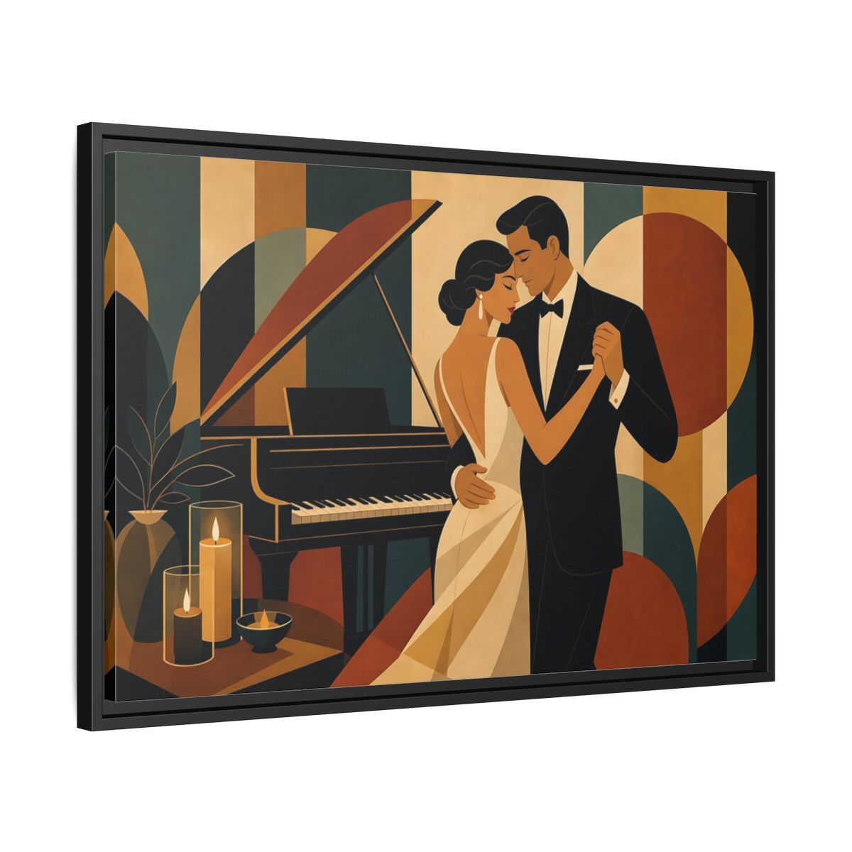 Side Mockup 14. Evening Piano Dance shown as framed canvas print