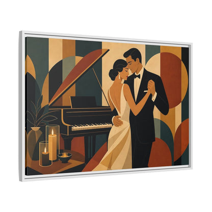 Side Mockup 9. Evening Piano Dance shown as framed canvas print