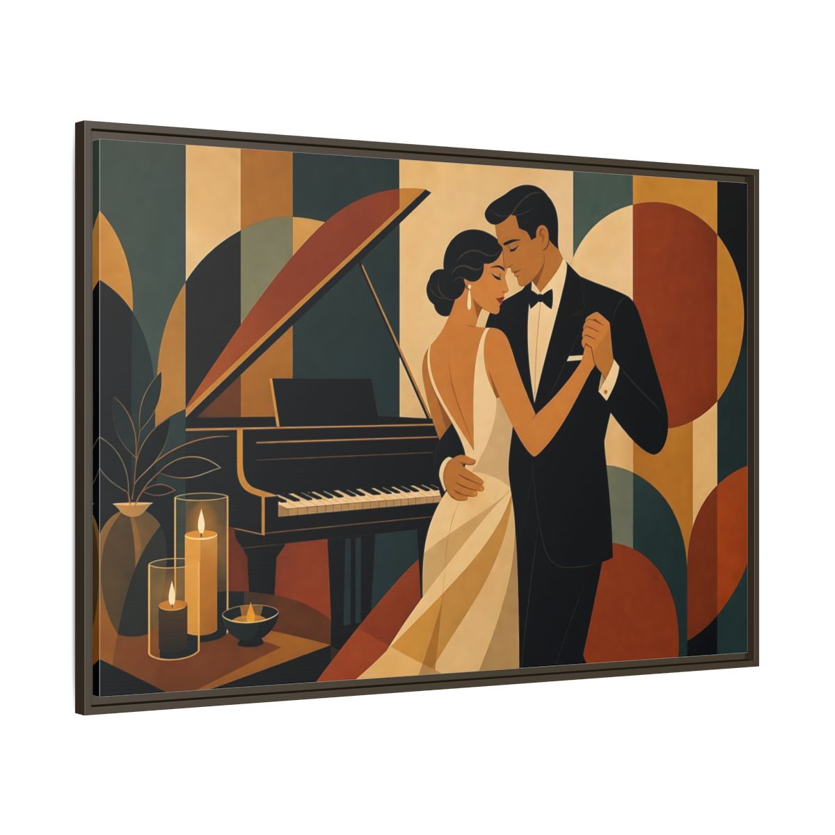 Side Mockup 8. Evening Piano Dance shown as framed canvas print