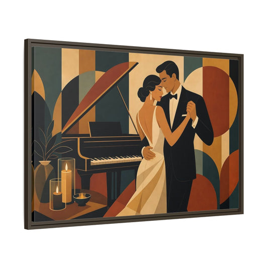 Main Mockup. Evening Piano Dance shown as framed canvas print