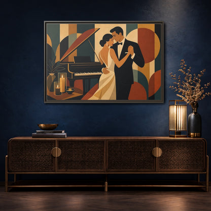 Mockup 4. Evening Piano Dance shown as framed canvas print