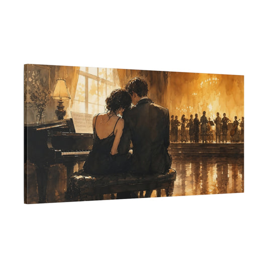 Main Mockup. Evening Piano Duet shown as canvas print