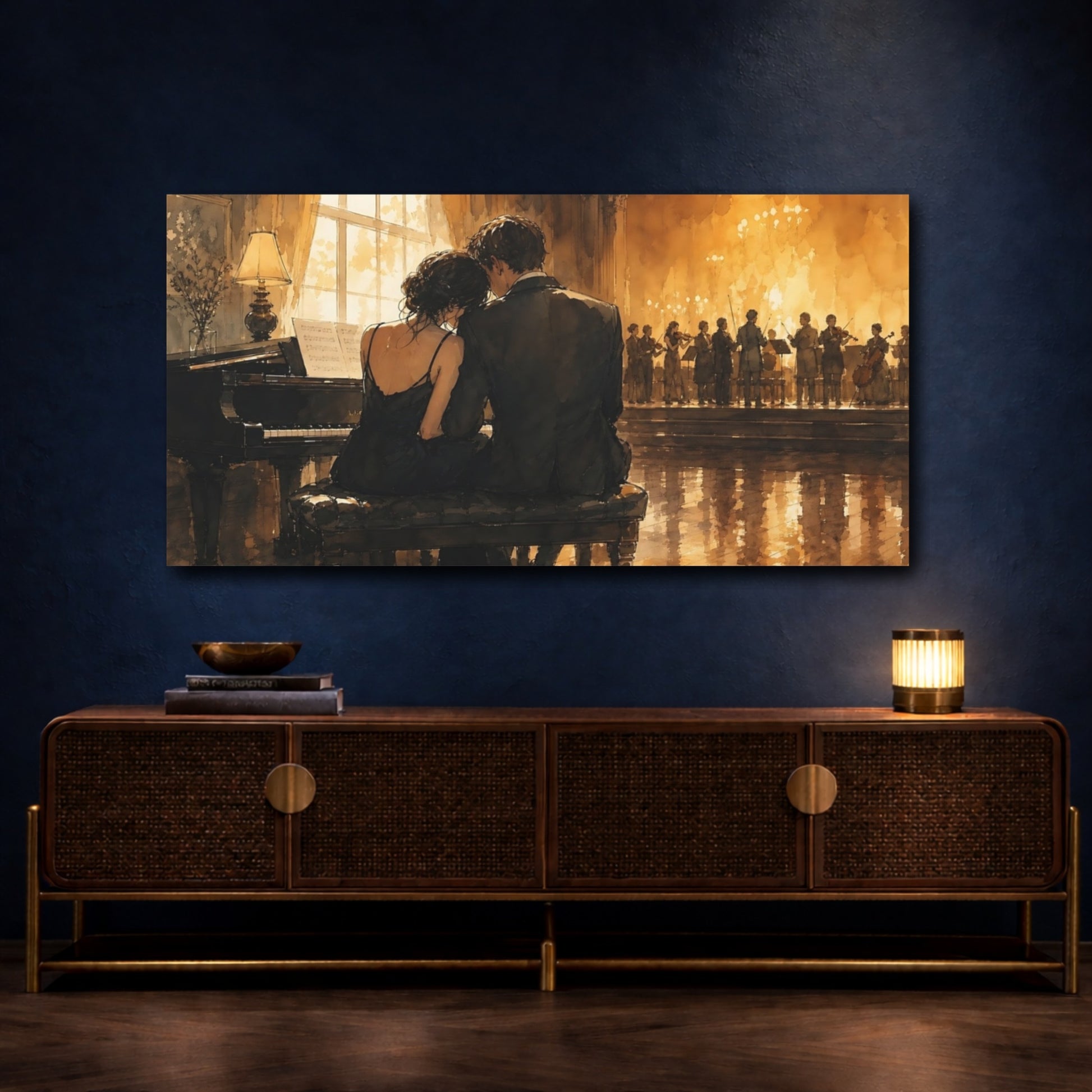 Mockup 4. Evening Piano Duet shown as canvas print