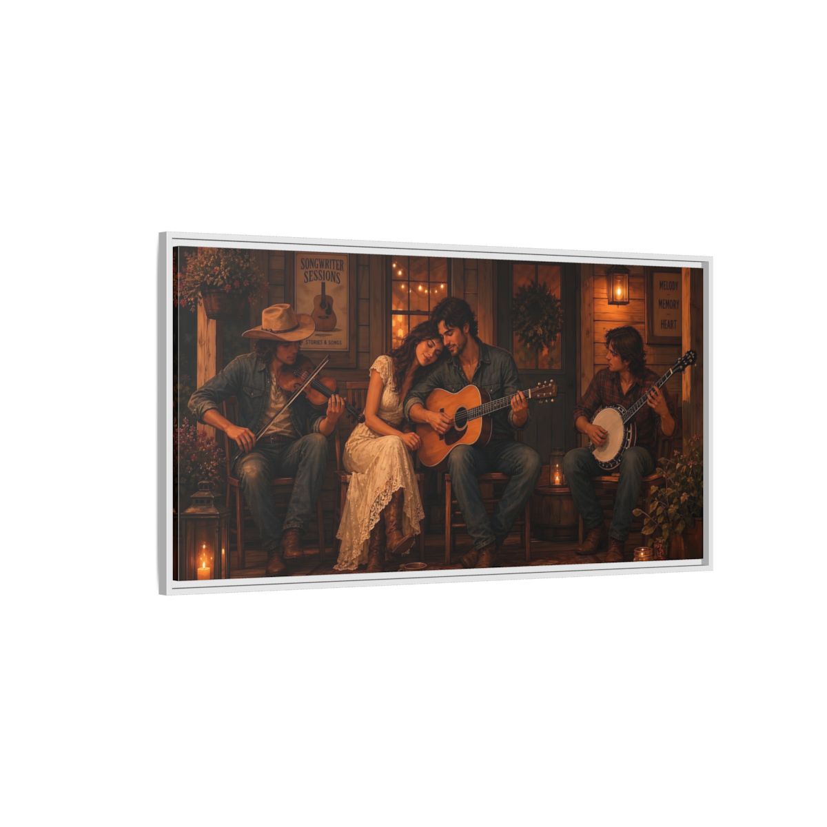 Side Mockup 3. Evening Porch Serenade shown as framed canvas print