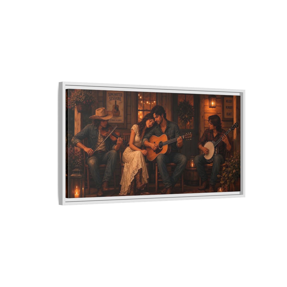 Side Mockup 1. Evening Porch Serenade shown as framed canvas print