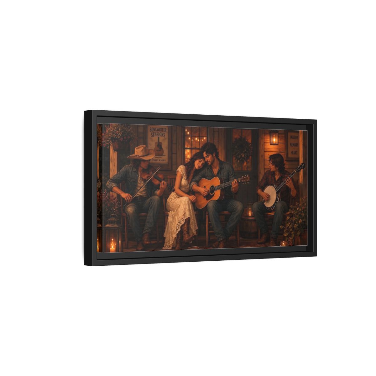 Side Mockup 8. Evening Porch Serenade shown as framed canvas print
