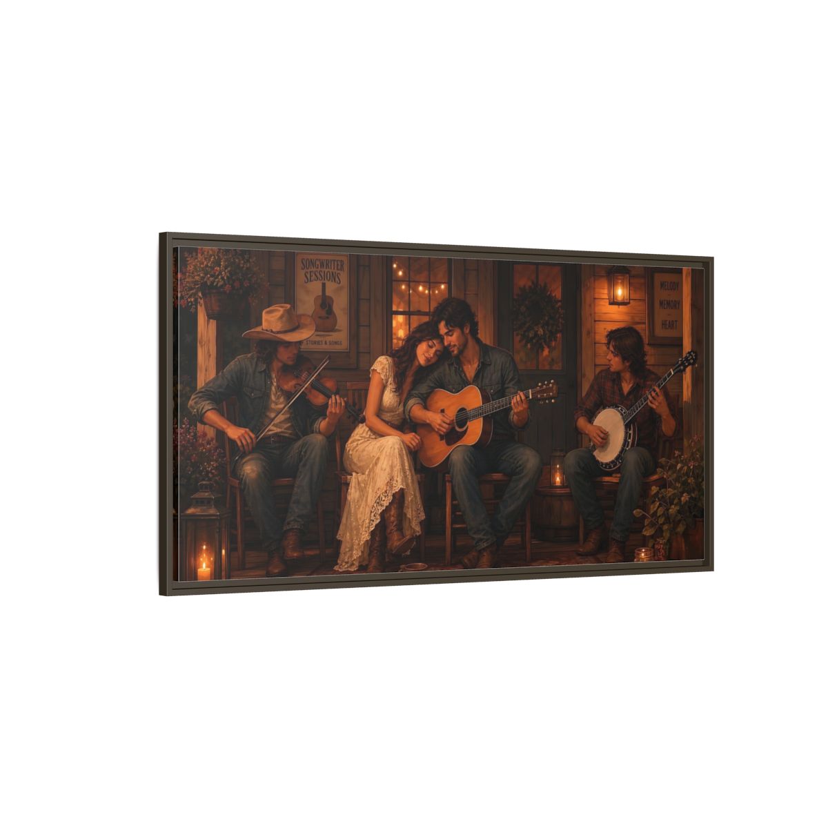 Side Mockup 4. Evening Porch Serenade shown as framed canvas print