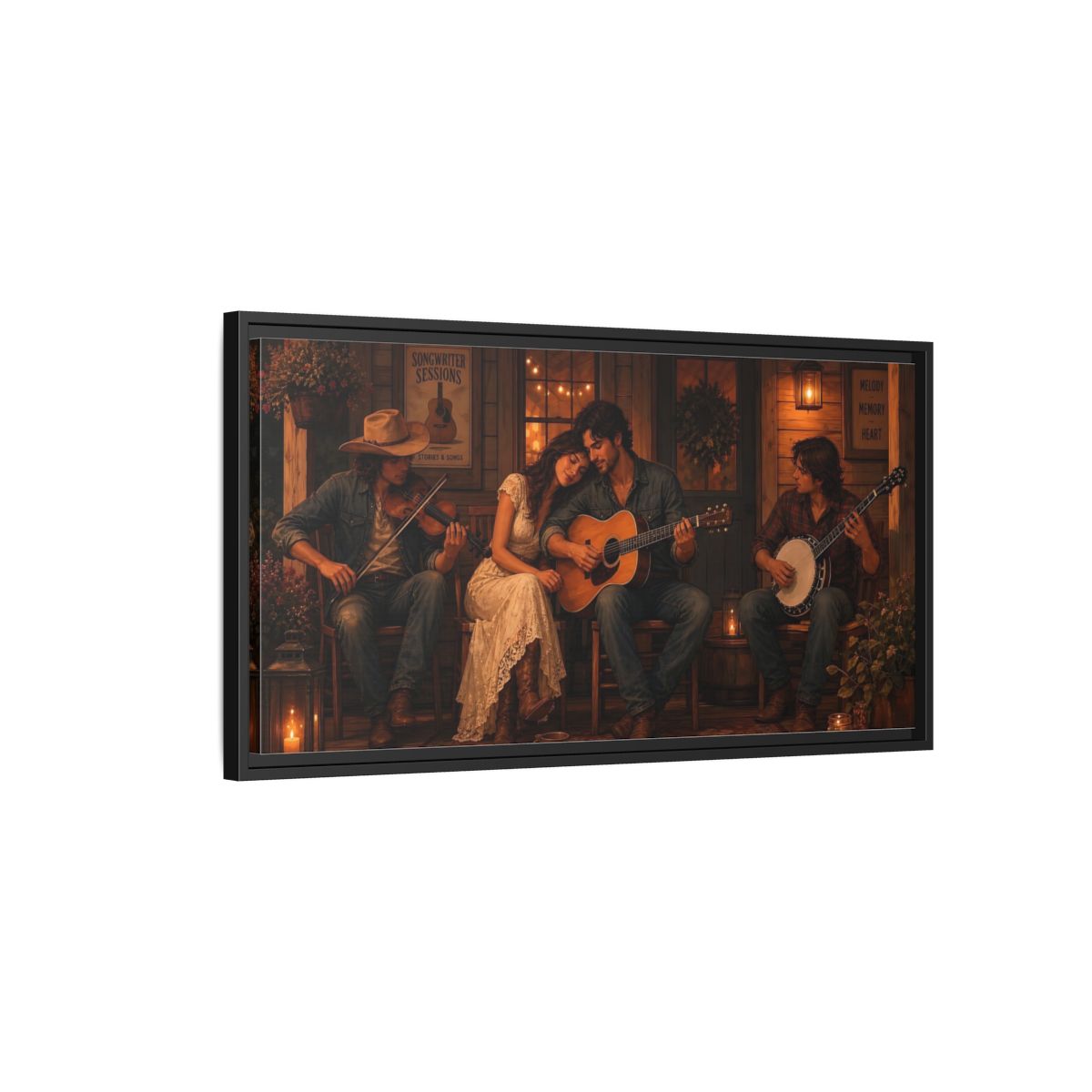 Side Mockup 2. Evening Porch Serenade shown as framed canvas print