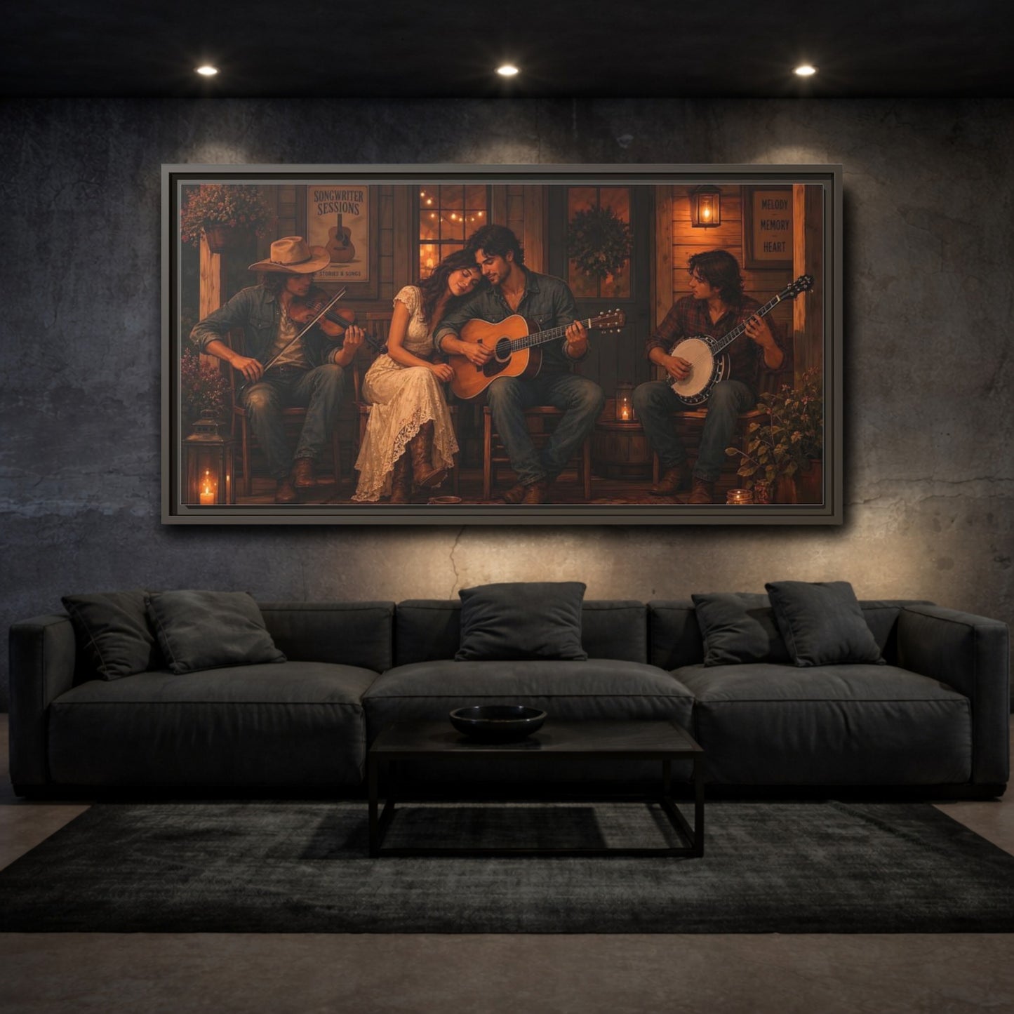 Mockup 3. Evening Porch Serenade shown as framed canvas print