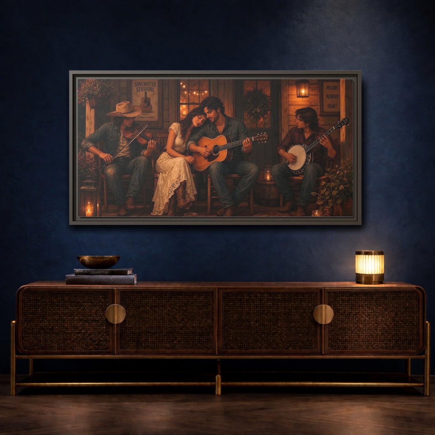 Mockup 4. Evening Porch Serenade shown as framed canvas print