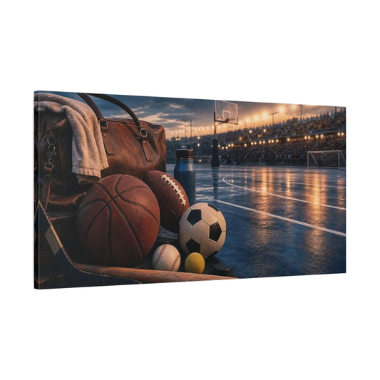 Main Mockup. Evening Stadium Sports Gear shown as canvas print