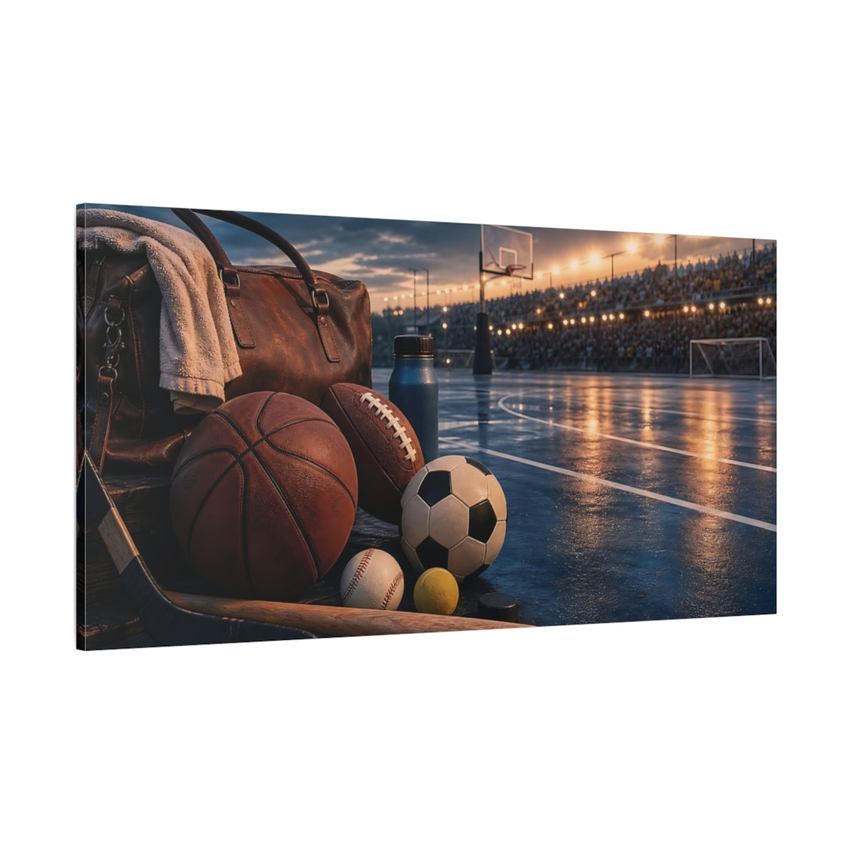 Side Mockup 2. Evening Stadium Sports Gear shown as canvas print