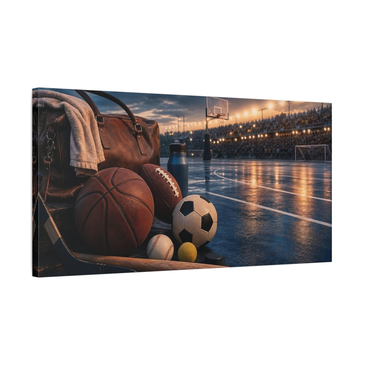 Side Mockup 1. Evening Stadium Sports Gear shown as canvas print