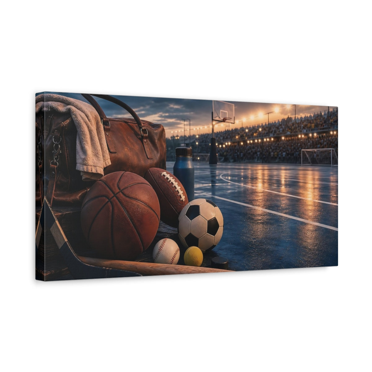 Side Mockup 3. Evening Stadium Sports Gear shown as canvas print