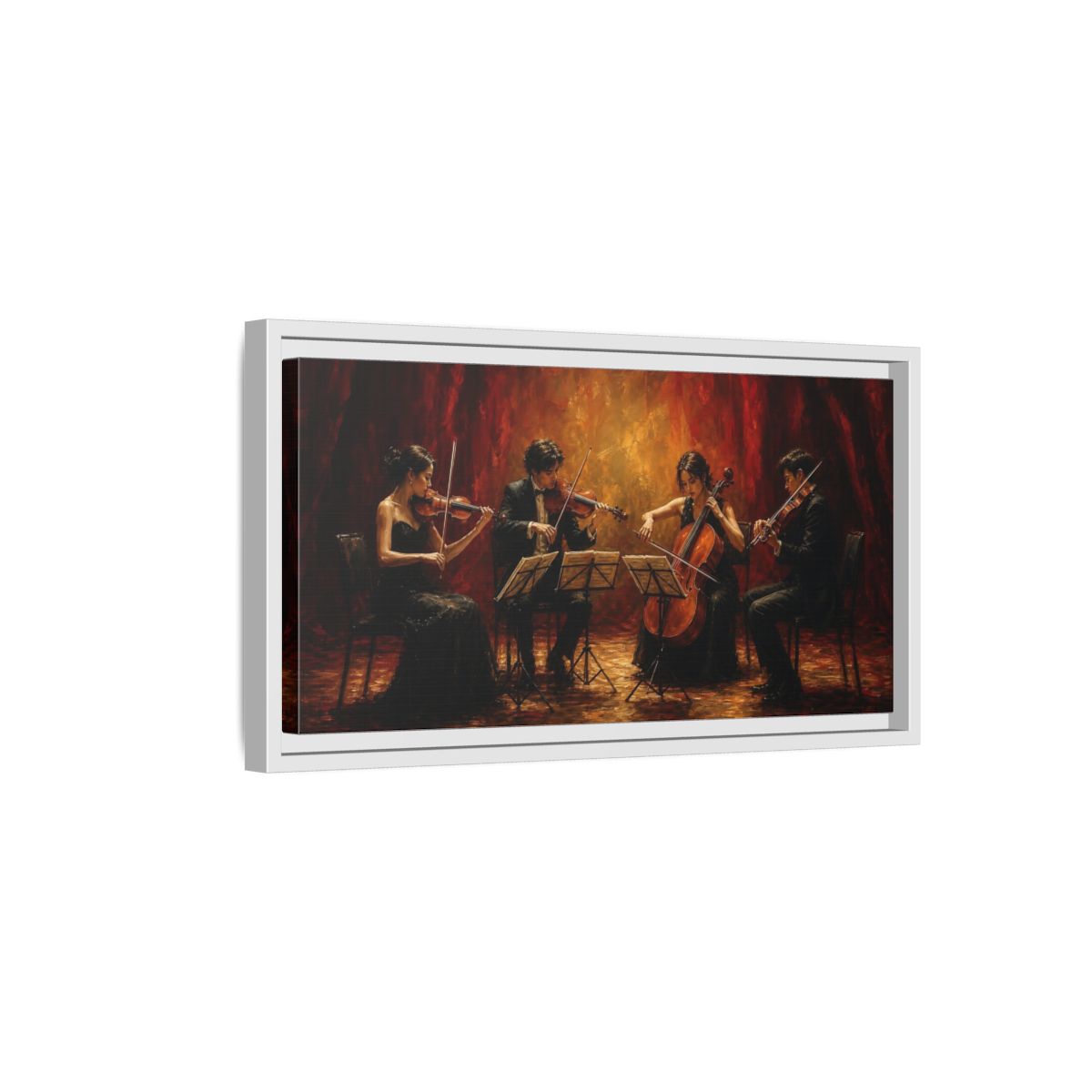 Side Mockup 6. Evening String Quartet shown as framed canvas print