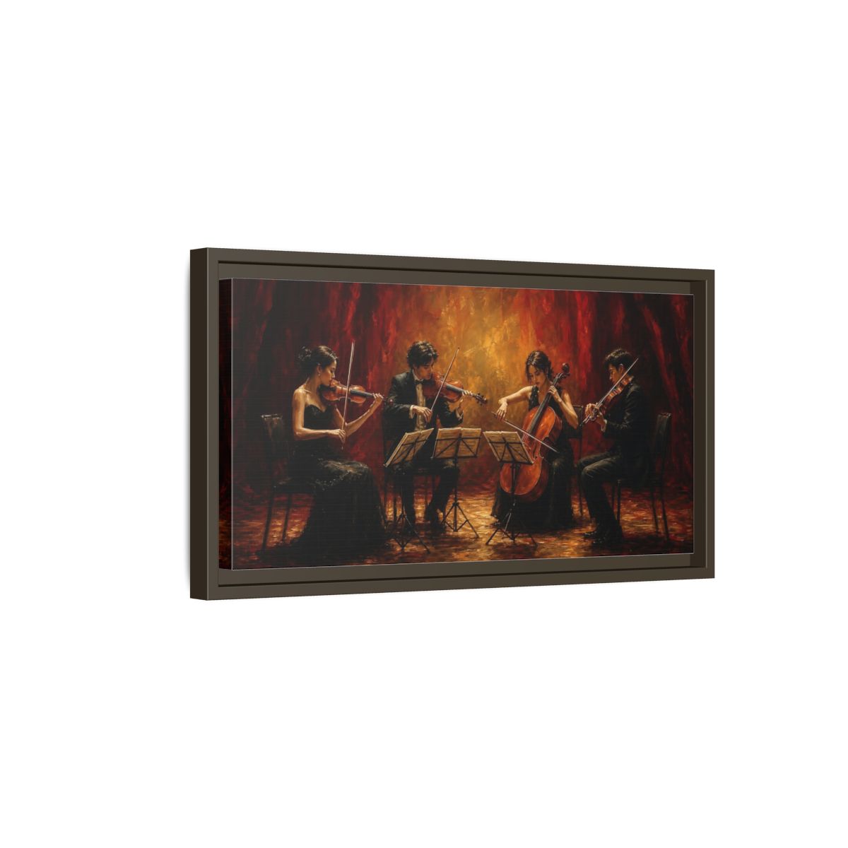 Side Mockup 7. Evening String Quartet shown as framed canvas print