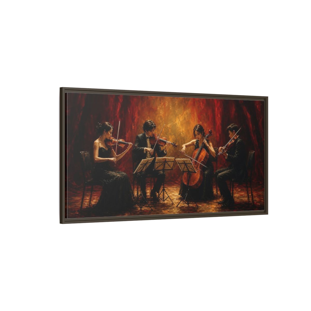 Side Mockup 4. Evening String Quartet shown as framed canvas print
