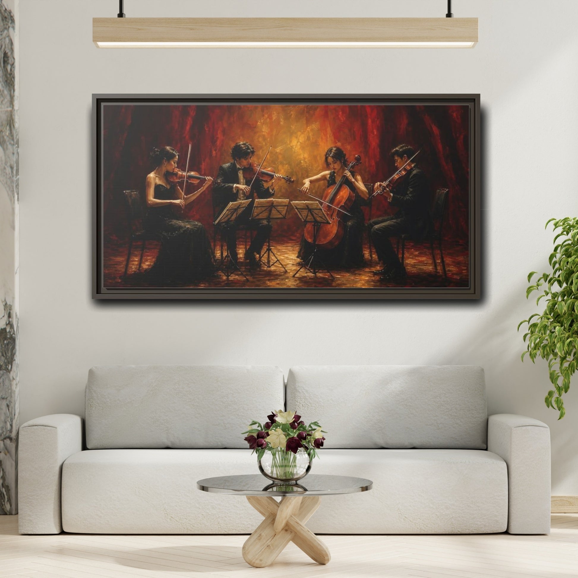Mockup 2. Evening String Quartet shown as framed canvas print
