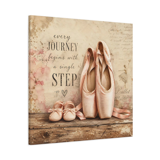 Main Mockup. Every Journey Ballet Shoes shown as canvas print