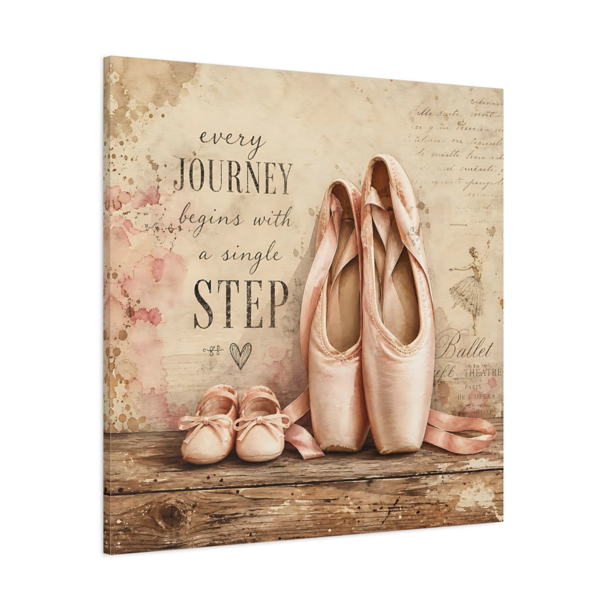 Side Mockup 1. Every Journey Ballet Shoes shown as canvas print