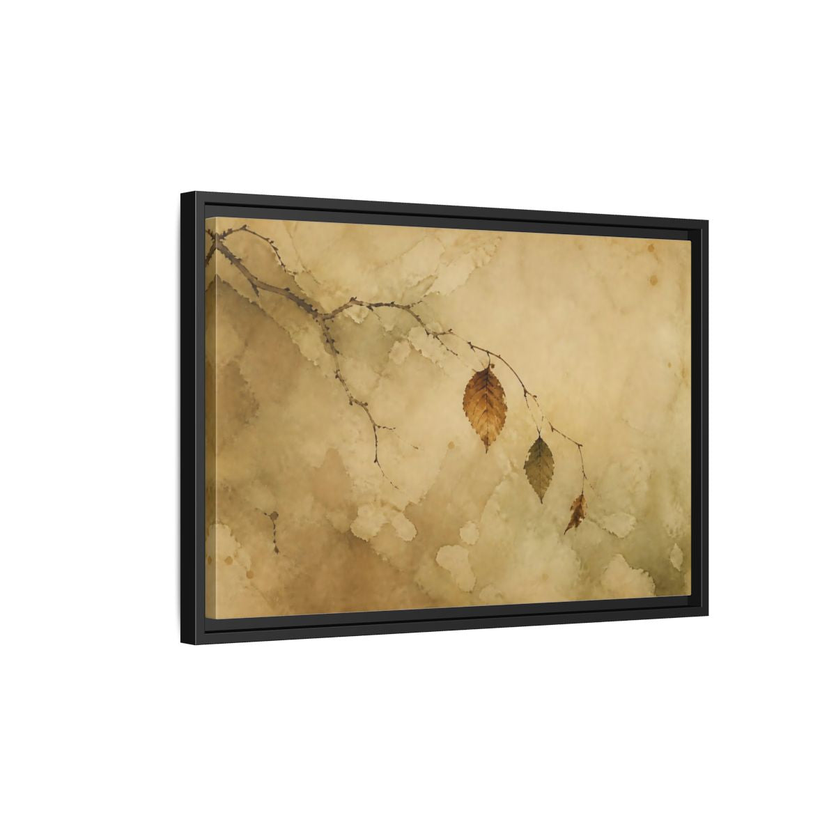 Side Mockup 3. Faded Branch With Leaves shown as framed canvas print