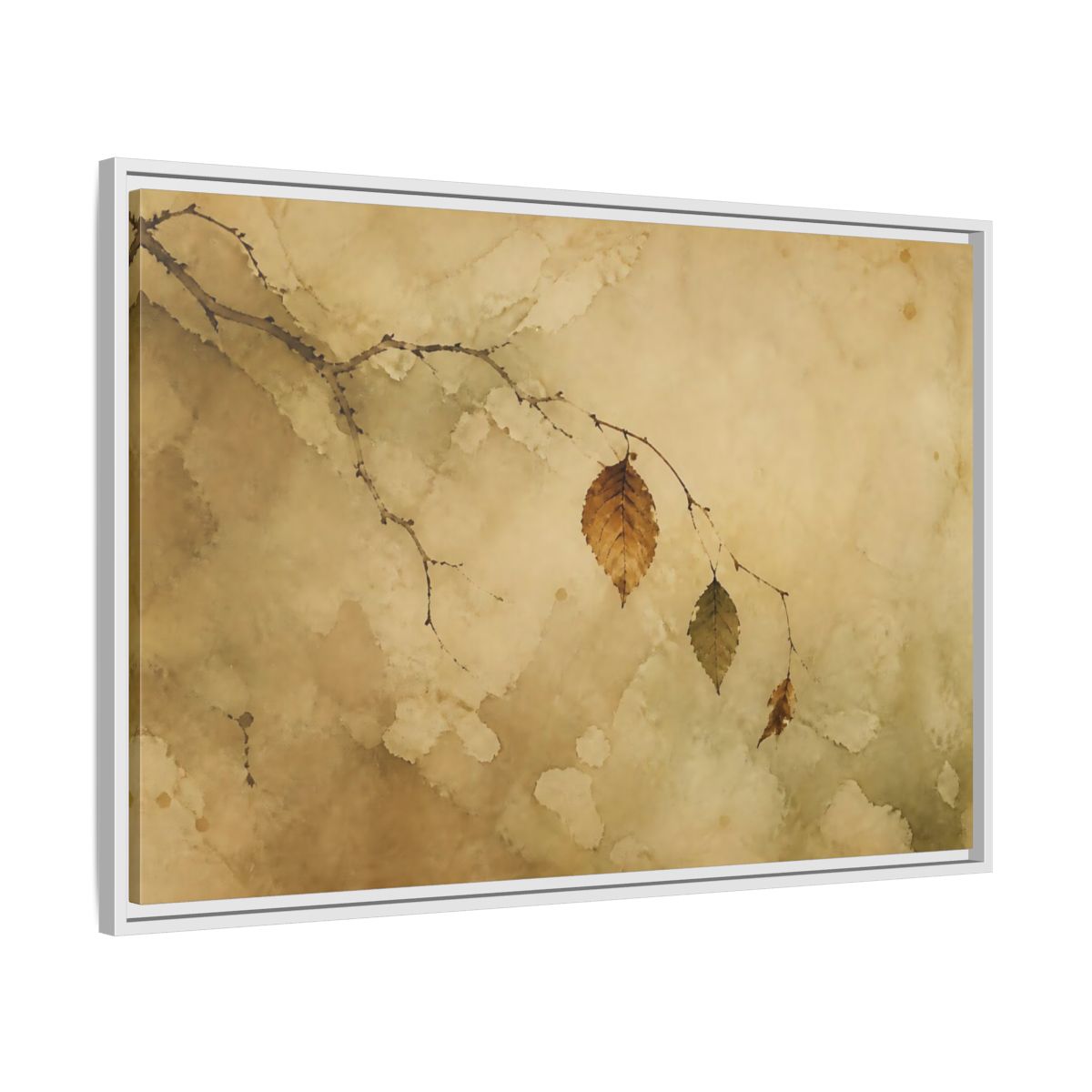Side Mockup 9. Faded Branch With Leaves shown as framed canvas print