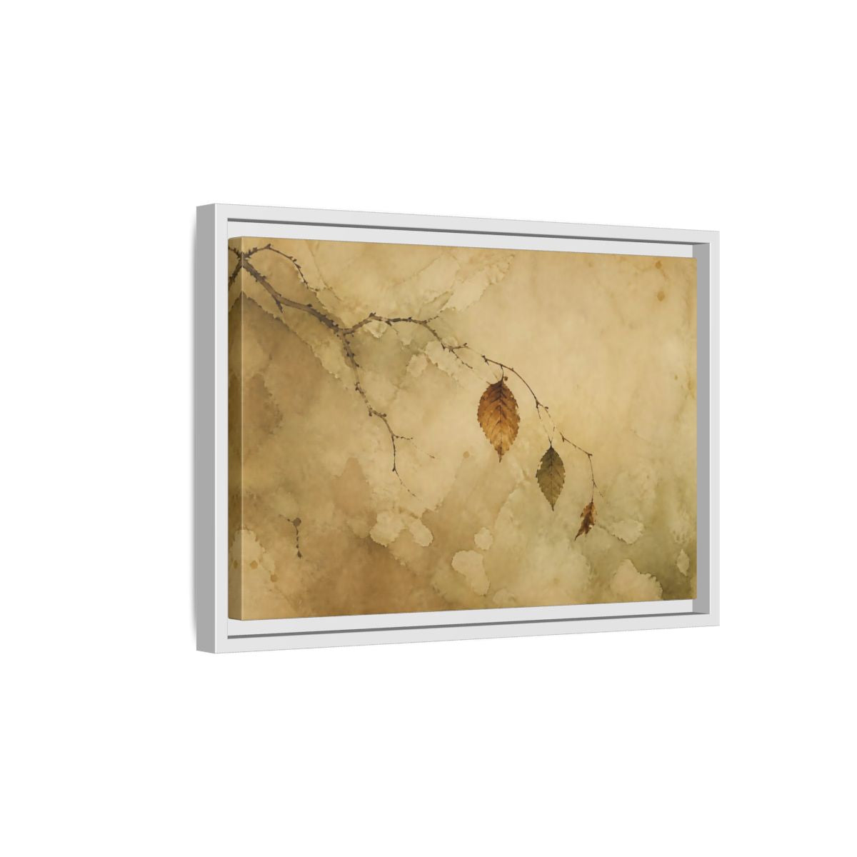 Side Mockup 4. Faded Branch With Leaves shown as framed canvas print