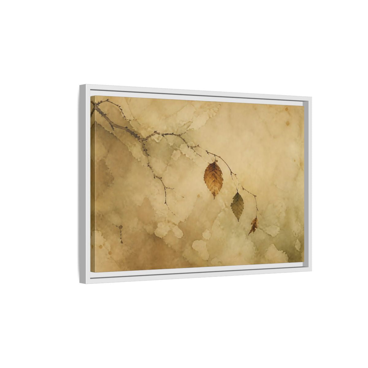 Side Mockup 1. Faded Branch With Leaves shown as framed canvas print