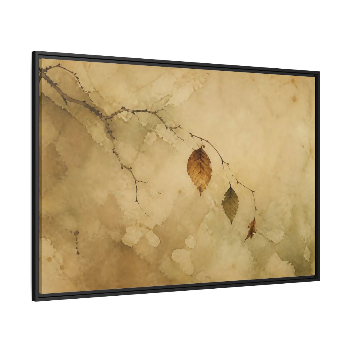 Side Mockup 12. Faded Branch With Leaves shown as framed canvas print
