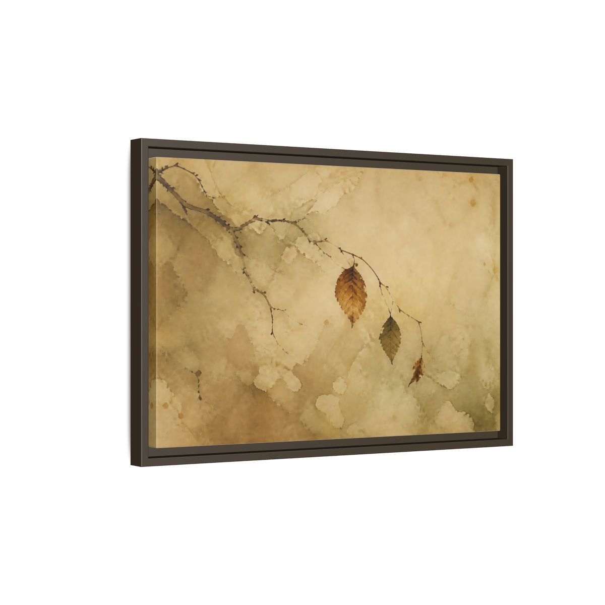 Side Mockup 2. Faded Branch With Leaves shown as framed canvas print
