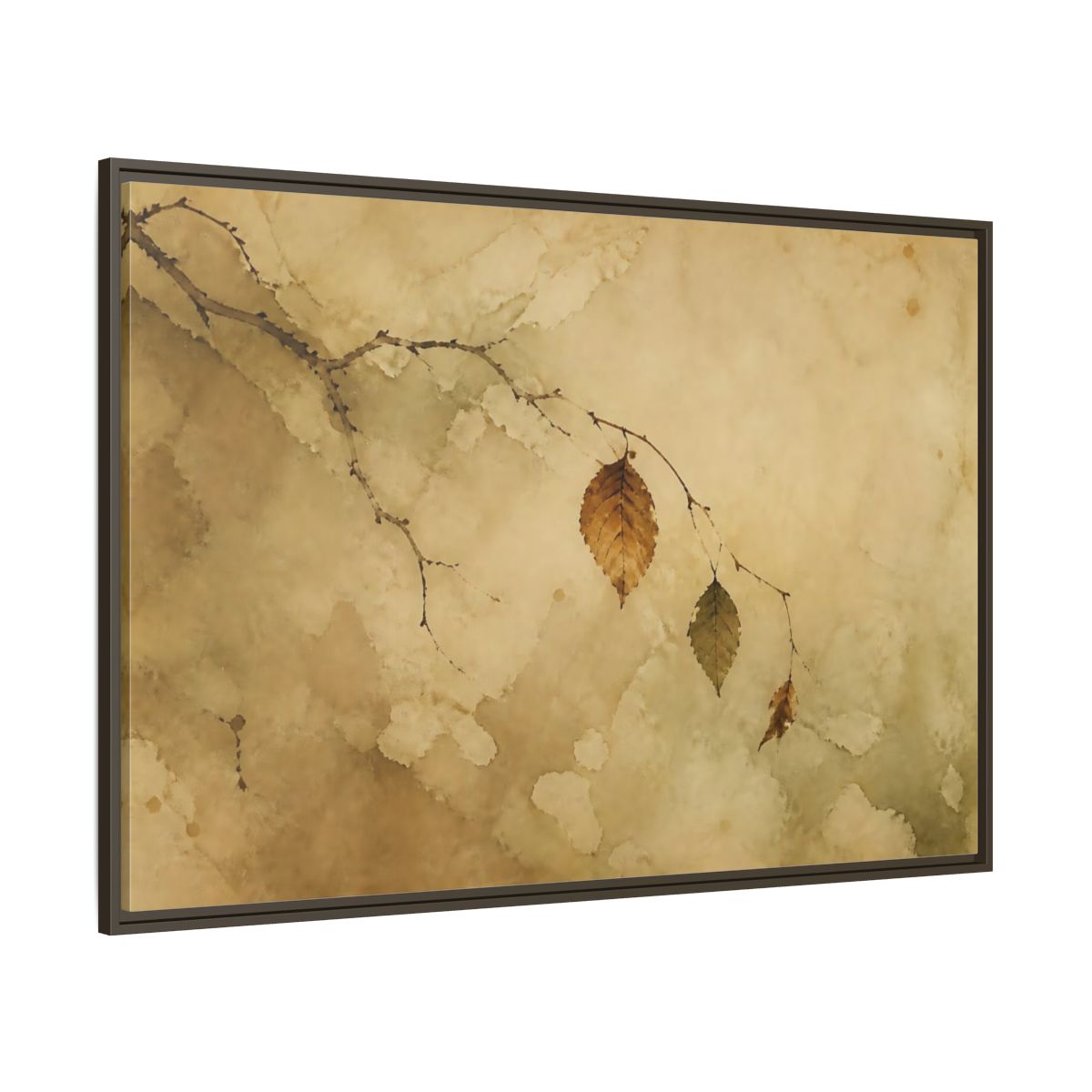 Side Mockup 8. Faded Branch With Leaves shown as framed canvas print
