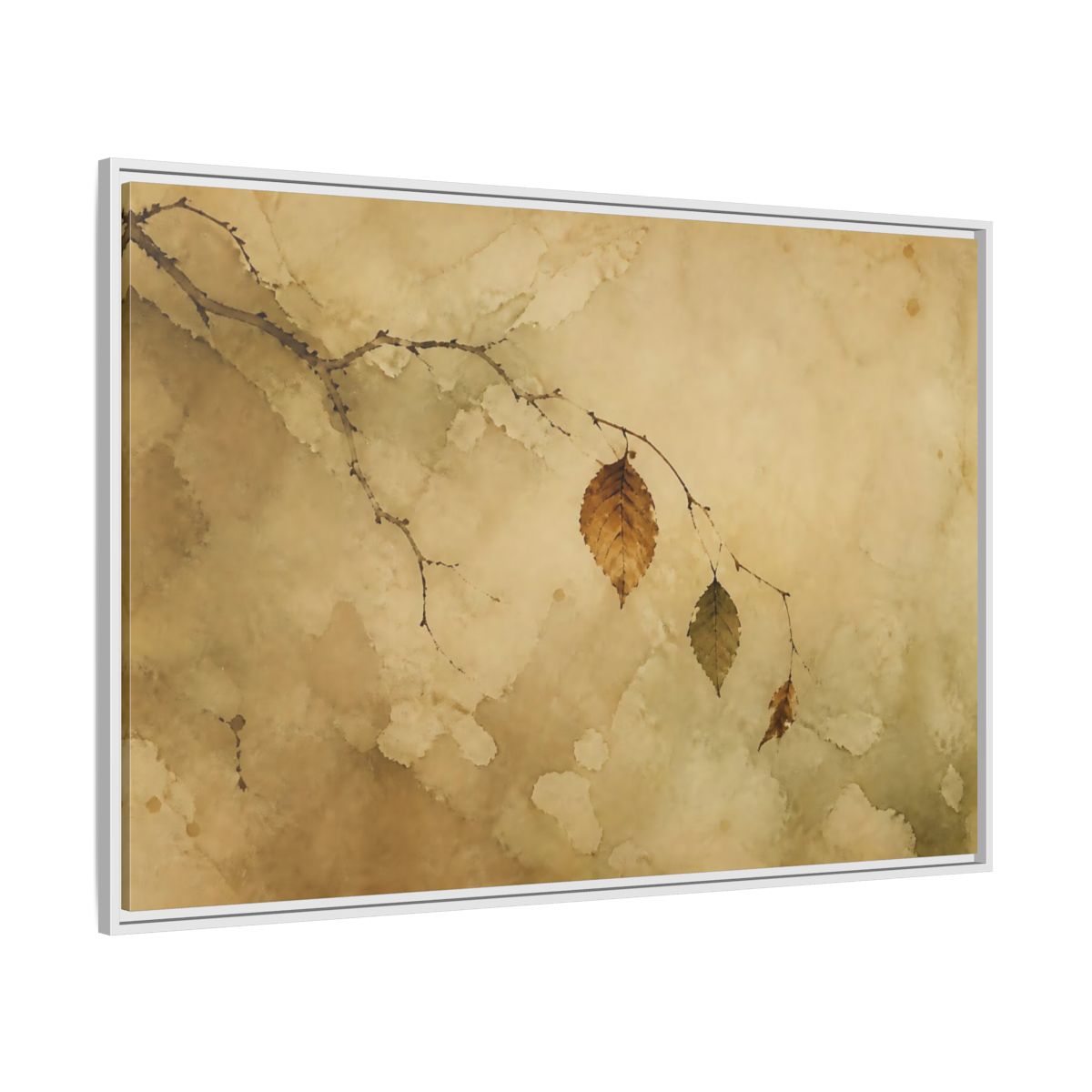 Side Mockup 7. Faded Branch With Leaves shown as framed canvas print