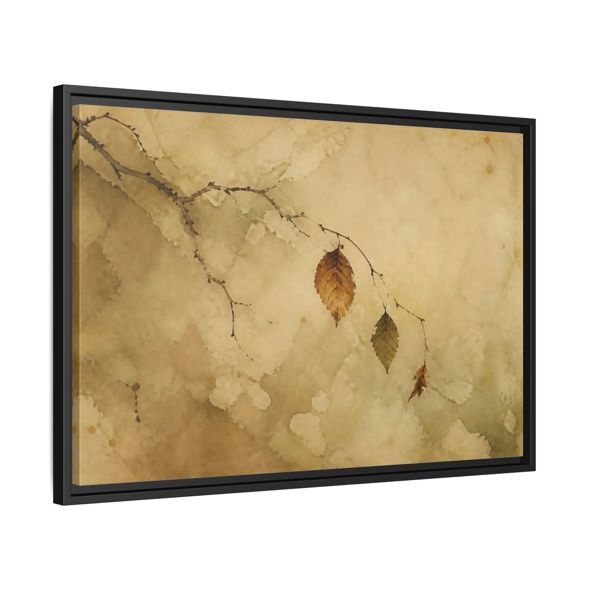 Side Mockup 14. Faded Branch With Leaves shown as framed canvas print