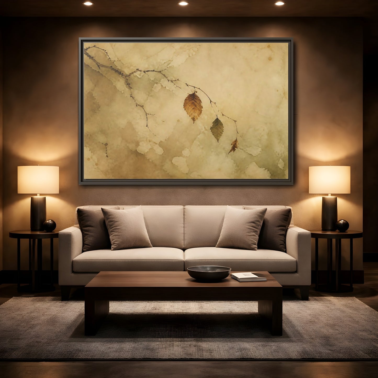 Mockup 2. Faded Branch With Leaves shown as framed canvas print