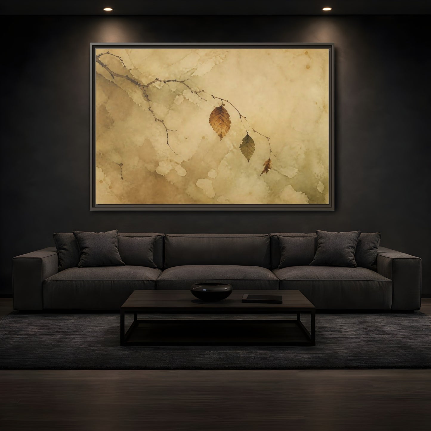 Mockup 3. Faded Branch With Leaves shown as framed canvas print