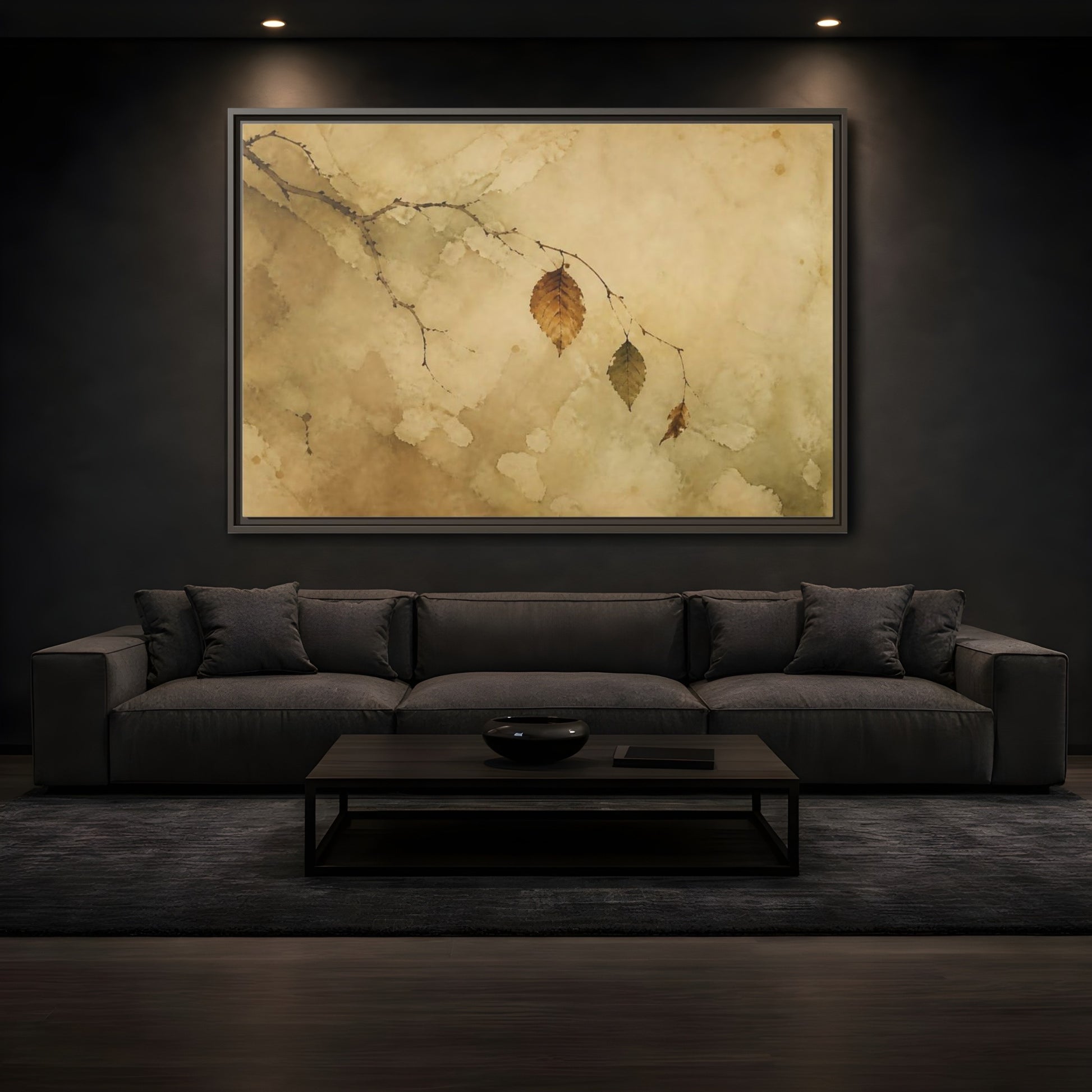 Mockup 3. Faded Branch With Leaves shown as framed canvas print