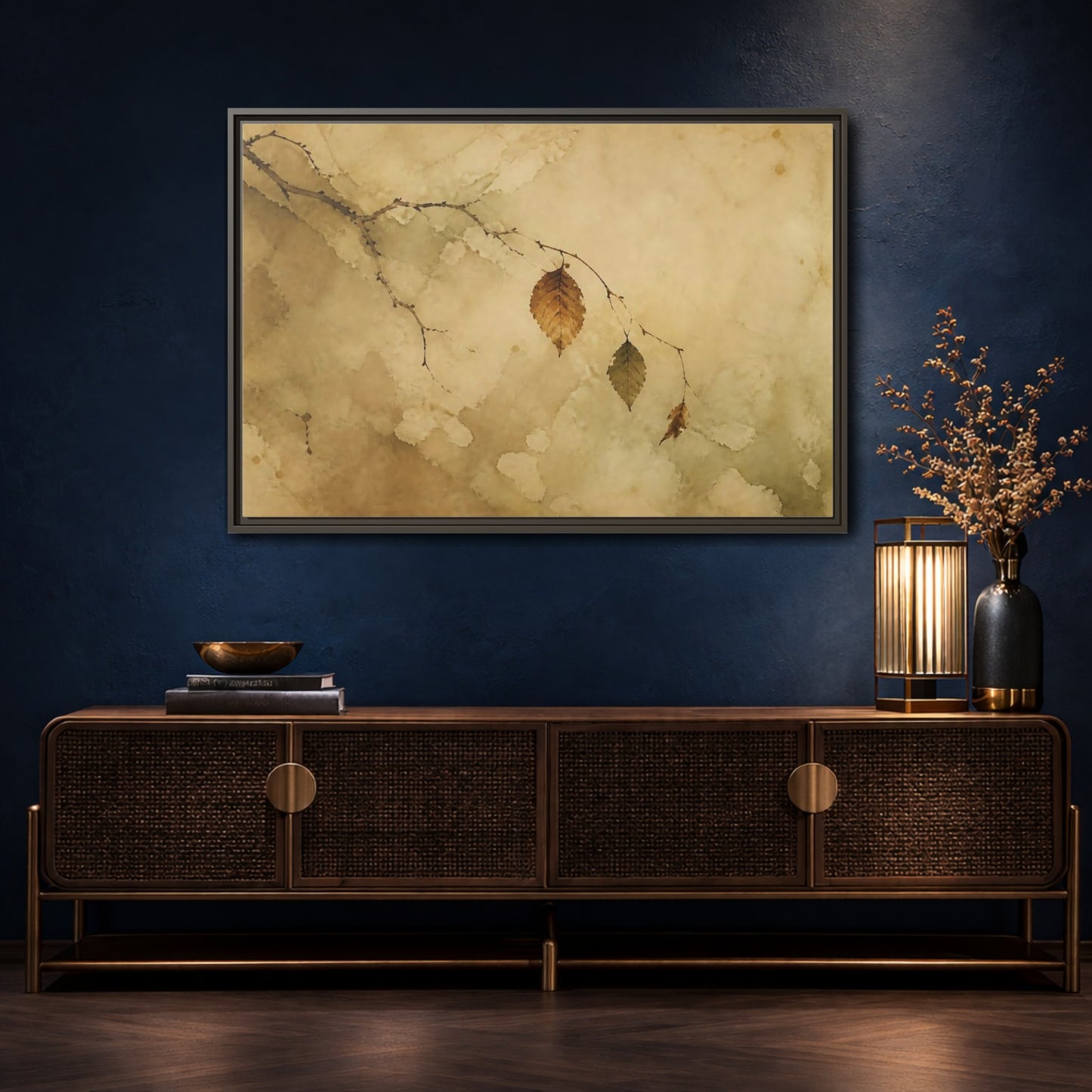 Mockup 4. Faded Branch With Leaves shown as framed canvas print