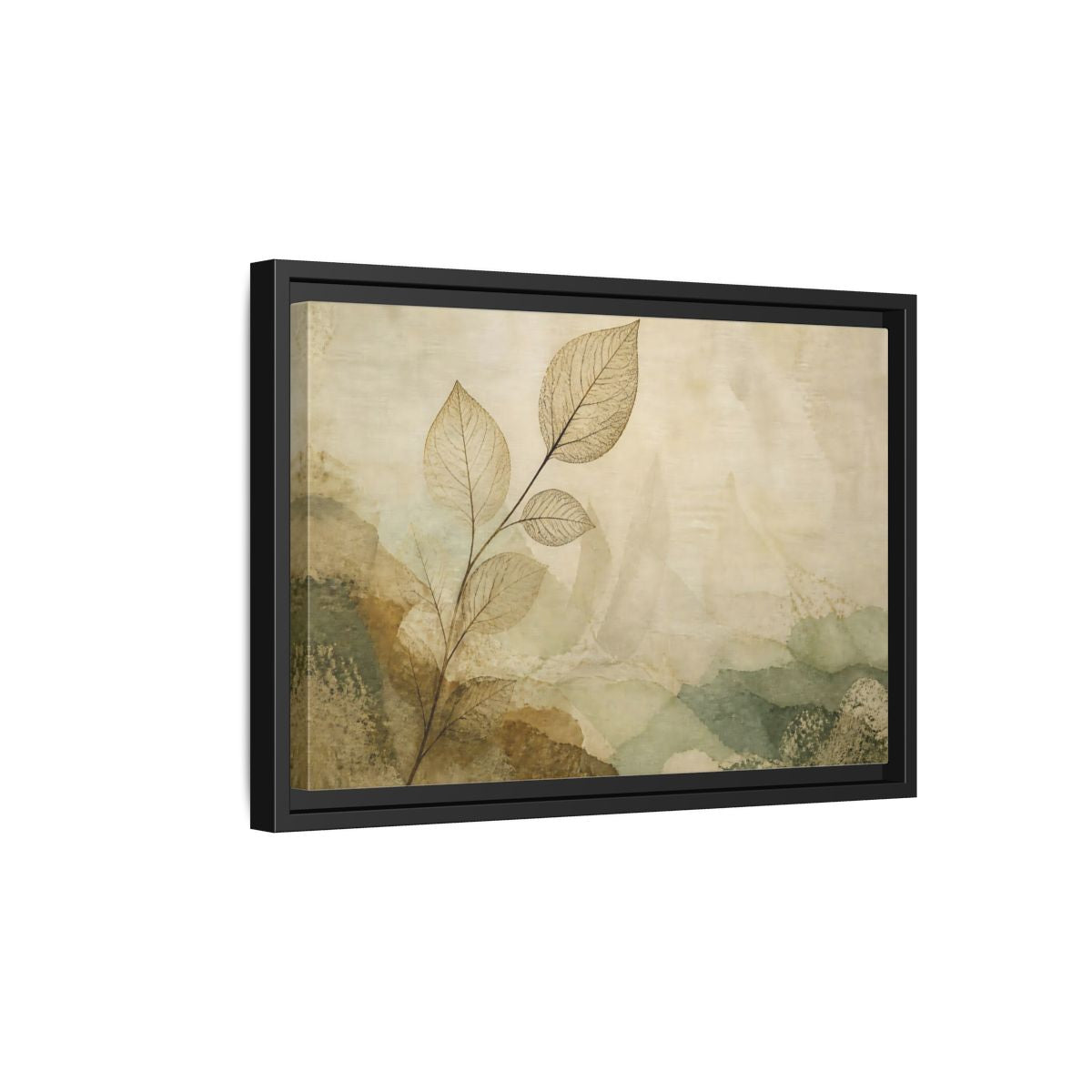 Side Mockup 6. Faded Leaf On Linen shown as framed canvas print