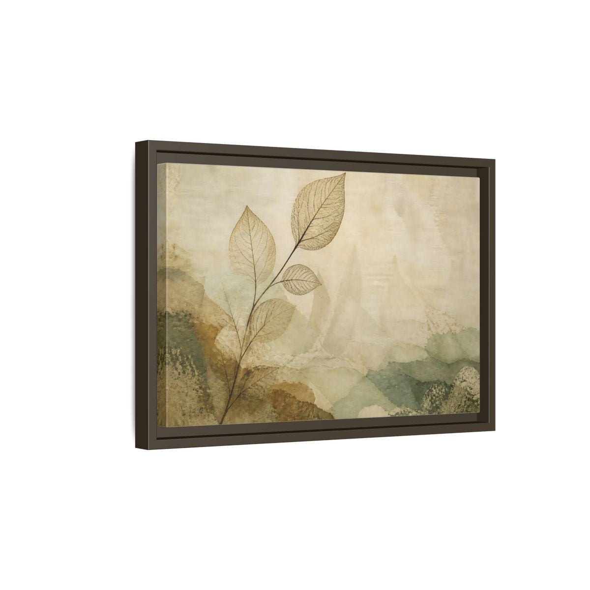Side Mockup 5. Faded Leaf On Linen shown as framed canvas print