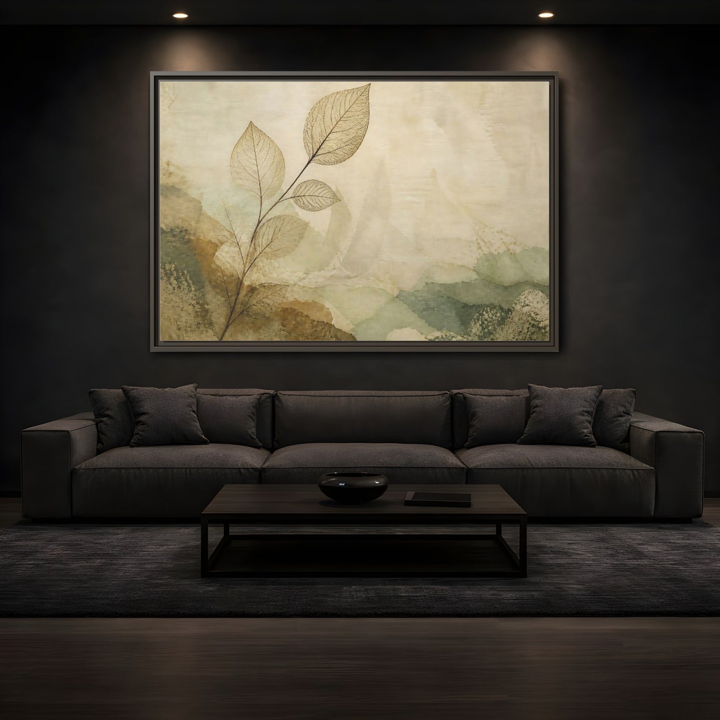 Mockup 3. Faded Leaf On Linen shown as framed canvas print