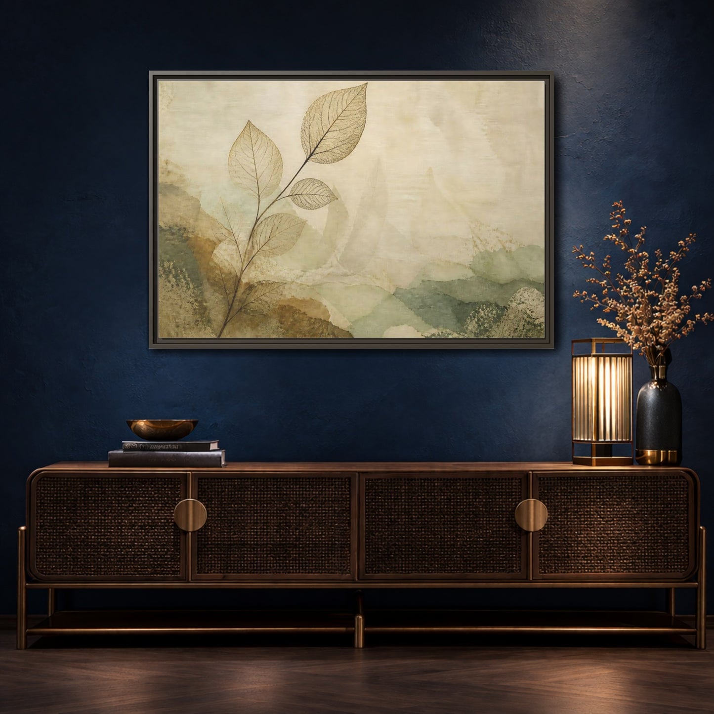 Mockup 4. Faded Leaf On Linen shown as framed canvas print