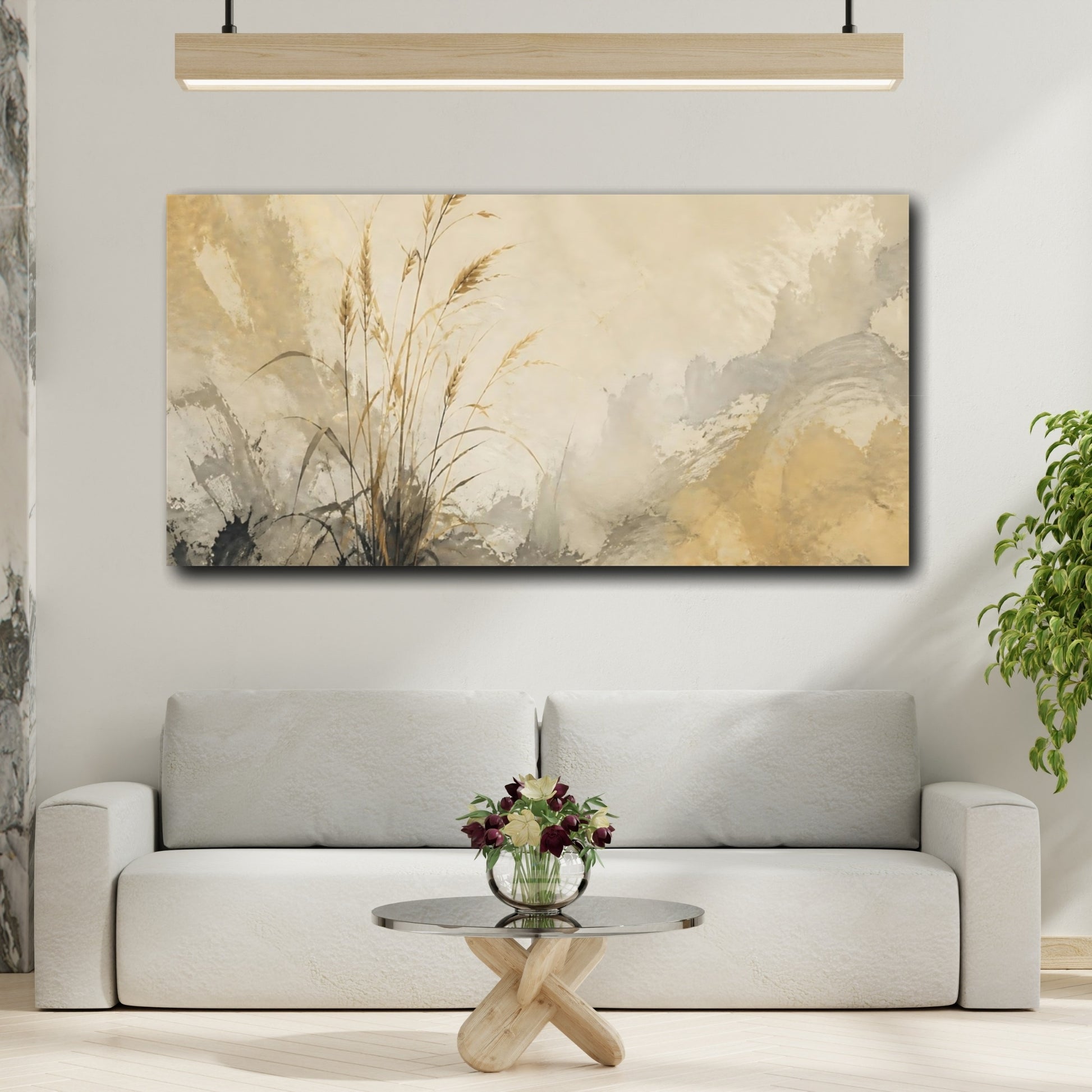 Mockup 2. Faded Wheat On Plaster shown as canvas print