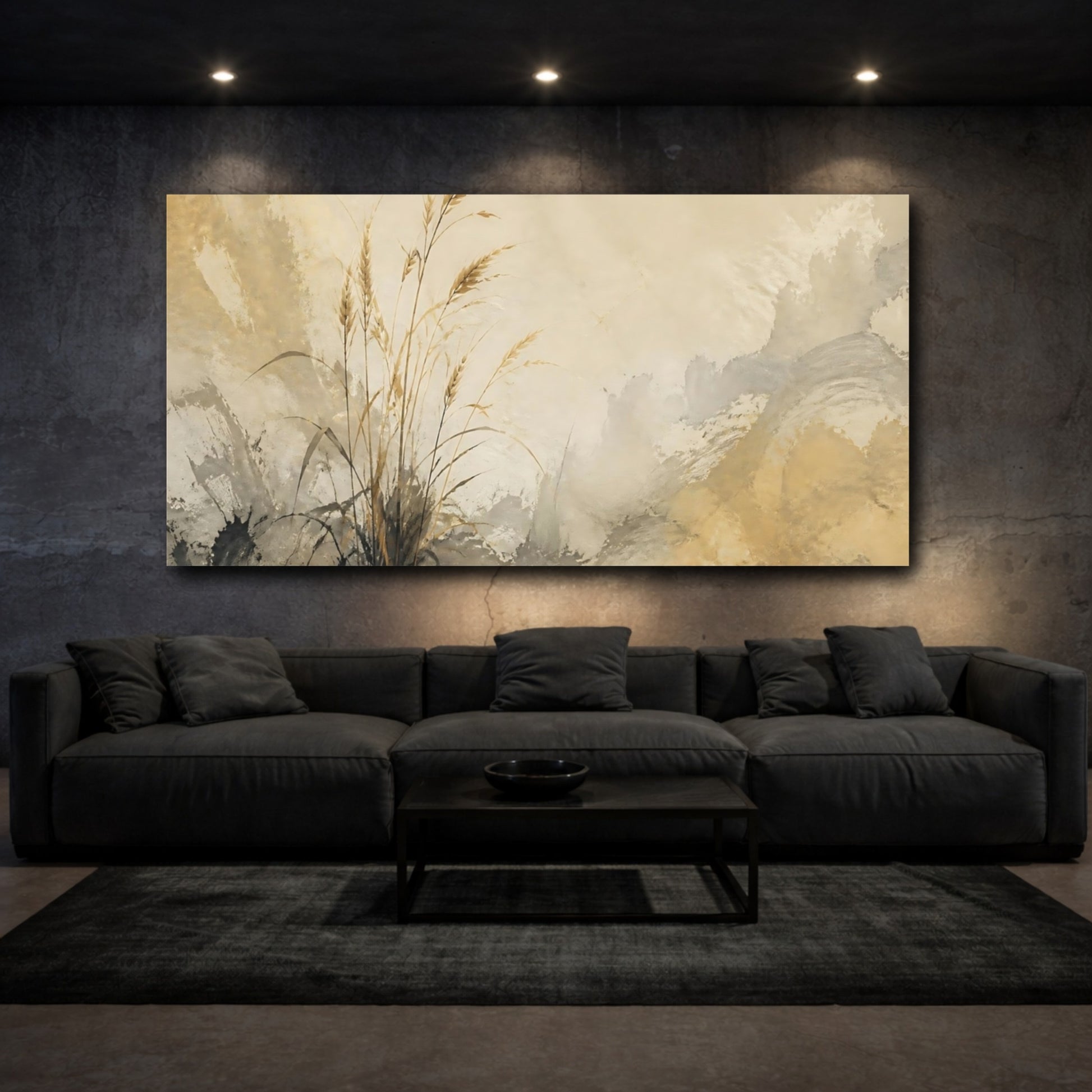 Mockup 3. Faded Wheat On Plaster shown as canvas print