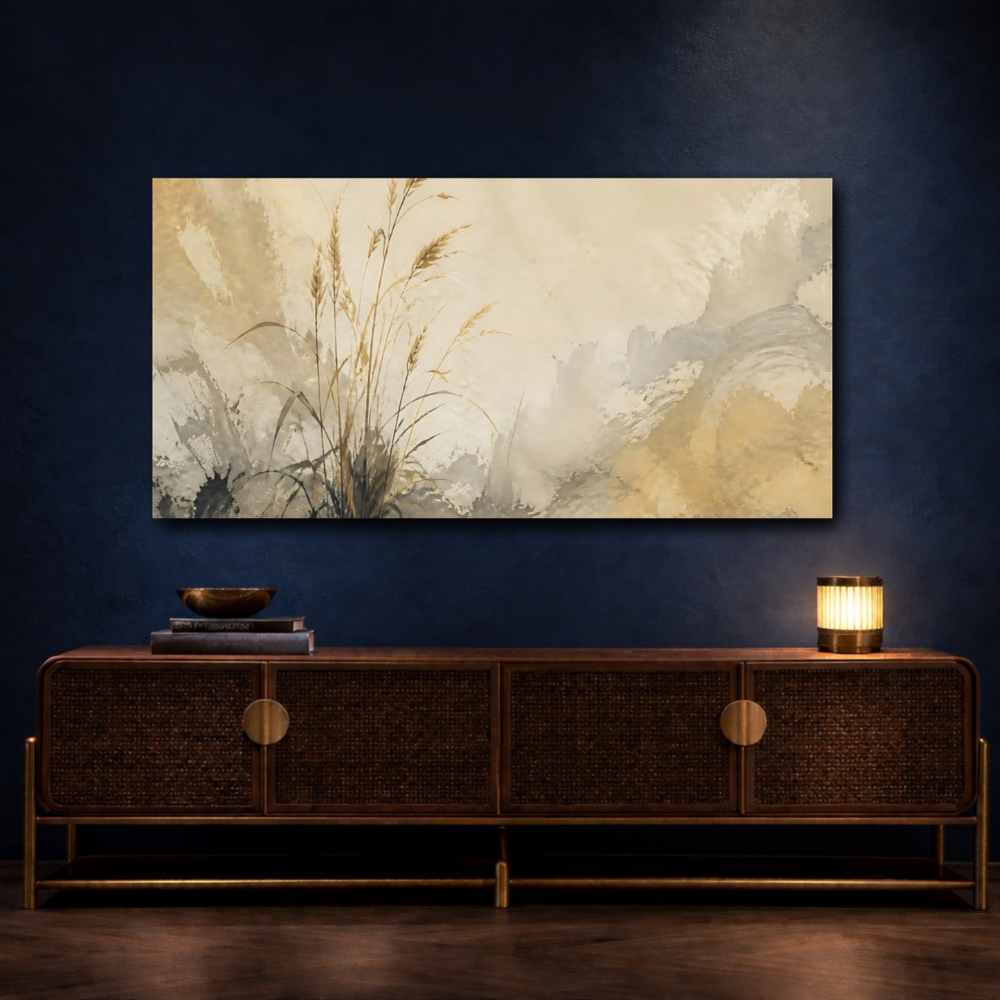 Mockup 4. Faded Wheat On Plaster shown as canvas print