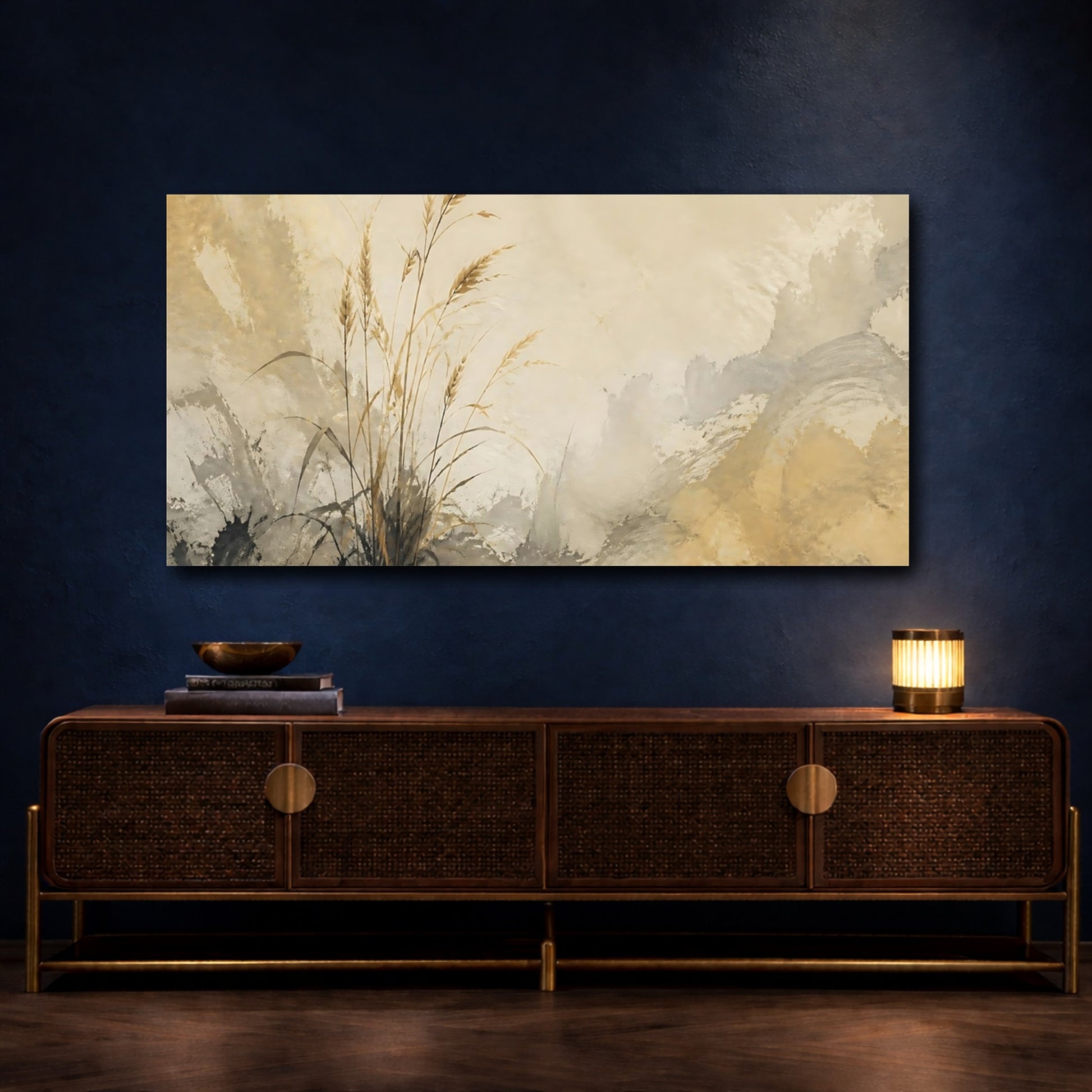 Mockup 4. Faded Wheat On Plaster shown as canvas print
