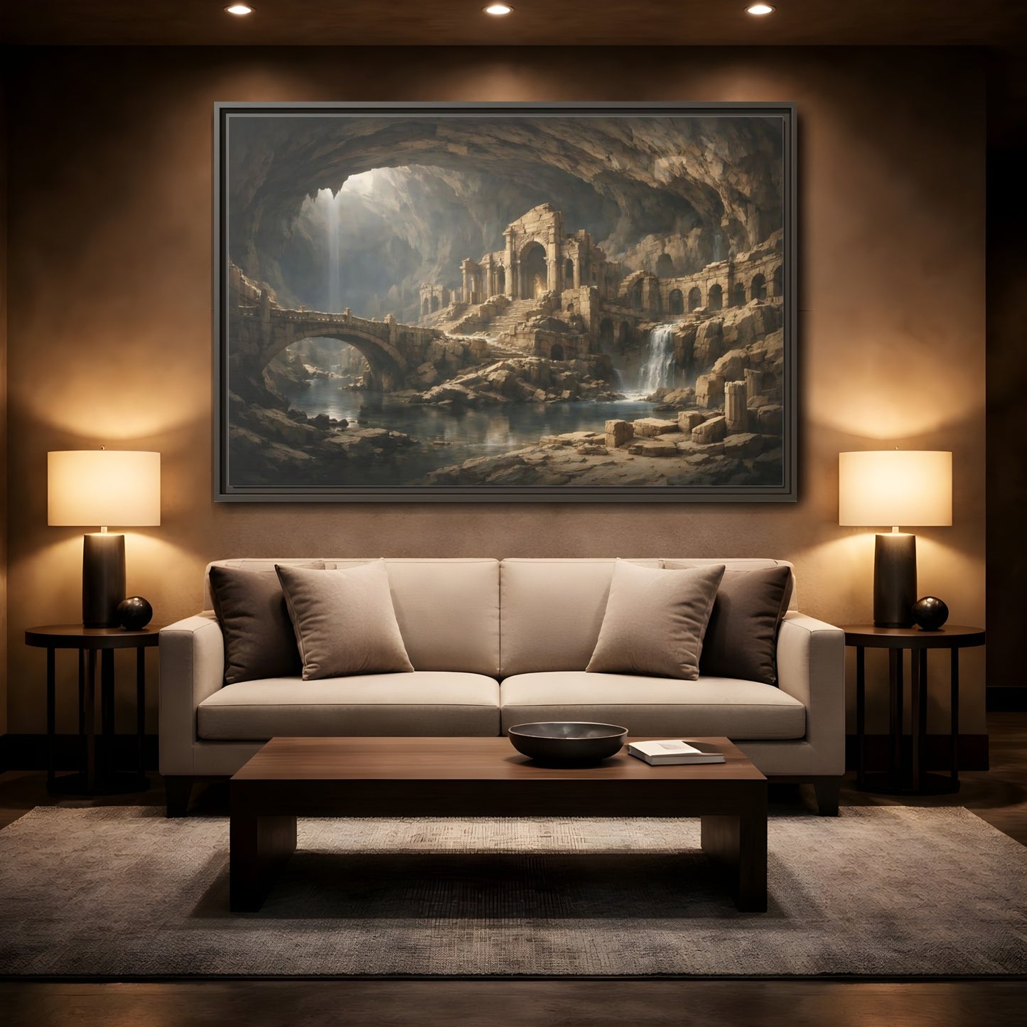 Mockup 2. Fairytale Ancient Ruins Brown Ancient Ruins shown as stretched canvas wall art