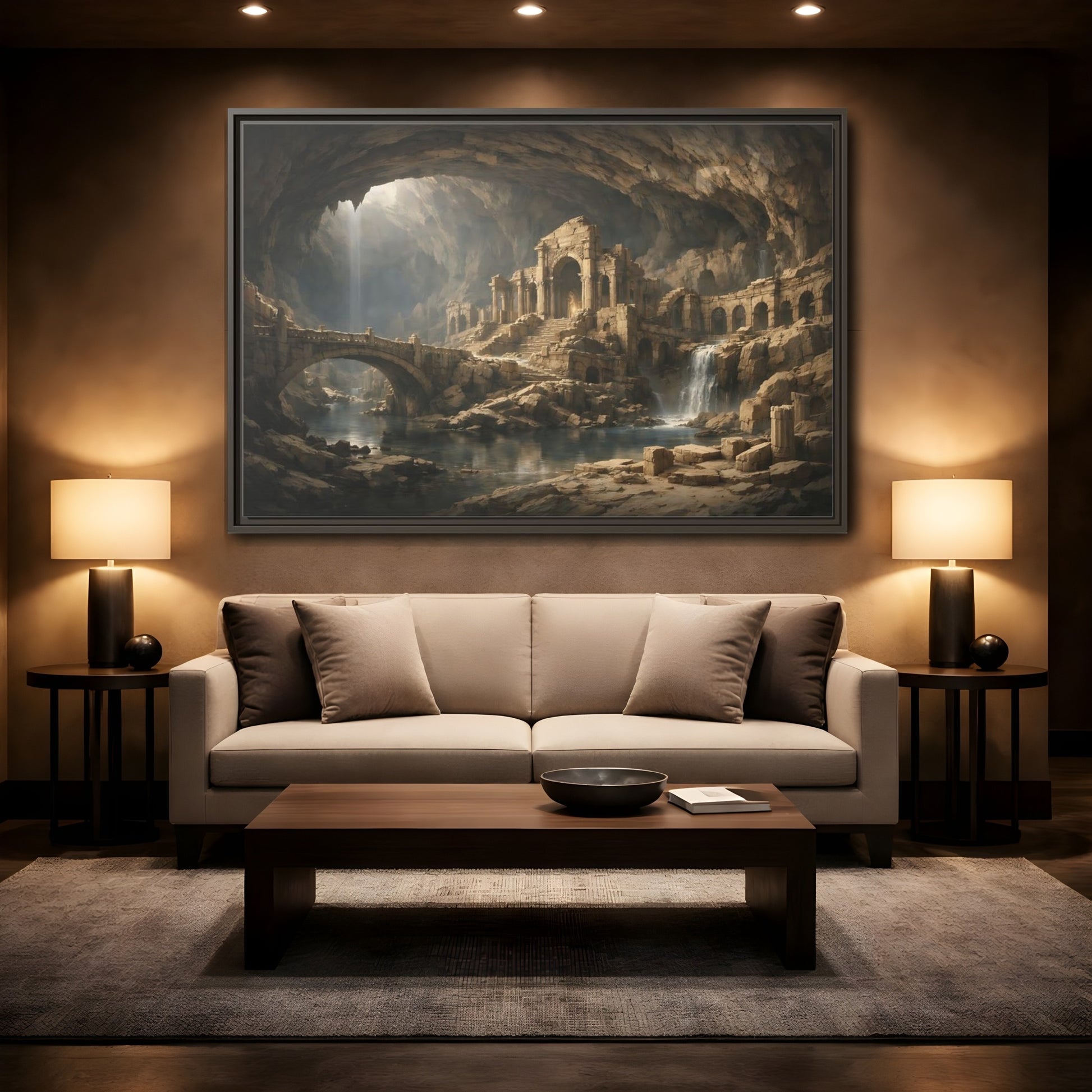 Mockup 2. Fairytale Ancient Ruins Brown Ancient Ruins shown as stretched canvas wall art