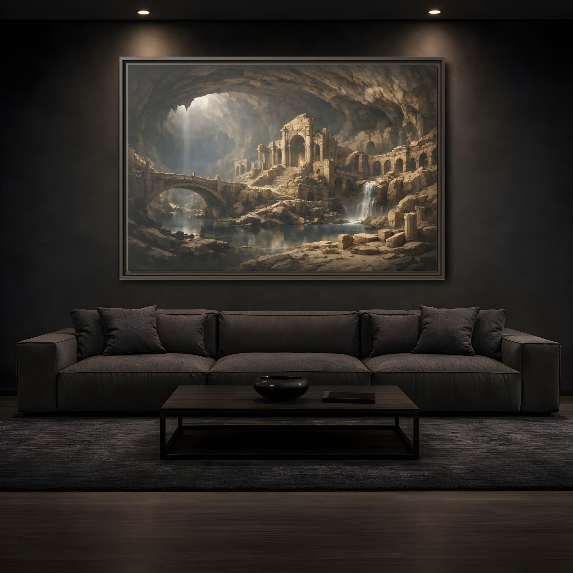 Mockup 3. Fairytale Ancient Ruins Brown Ancient Ruins shown as stretched canvas wall art