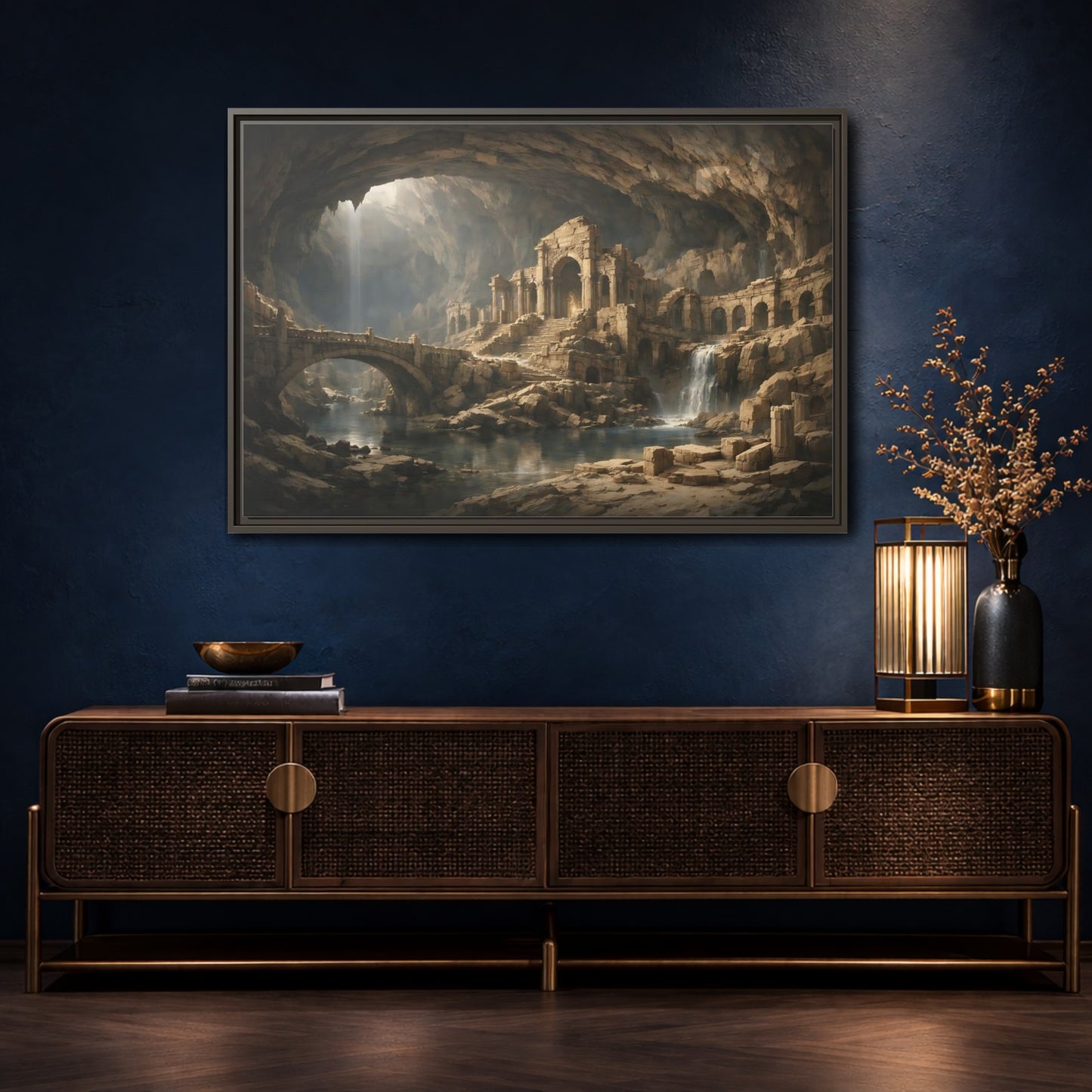 Mockup 4. Fairytale Ancient Ruins Brown Ancient Ruins shown as stretched canvas wall art