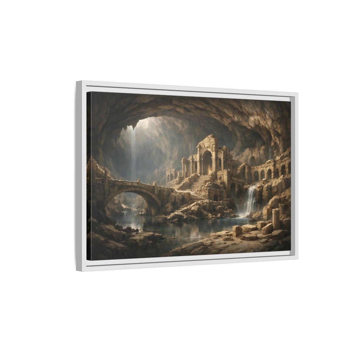 Side Mockup 1. Fairytale Ancient Ruins Brown Ancient Ruins shown as stretched canvas wall art
